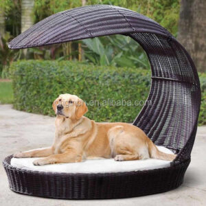 Mini canopy designed luxury hand woven outdoor garden pet sun lounger wicker dog bed